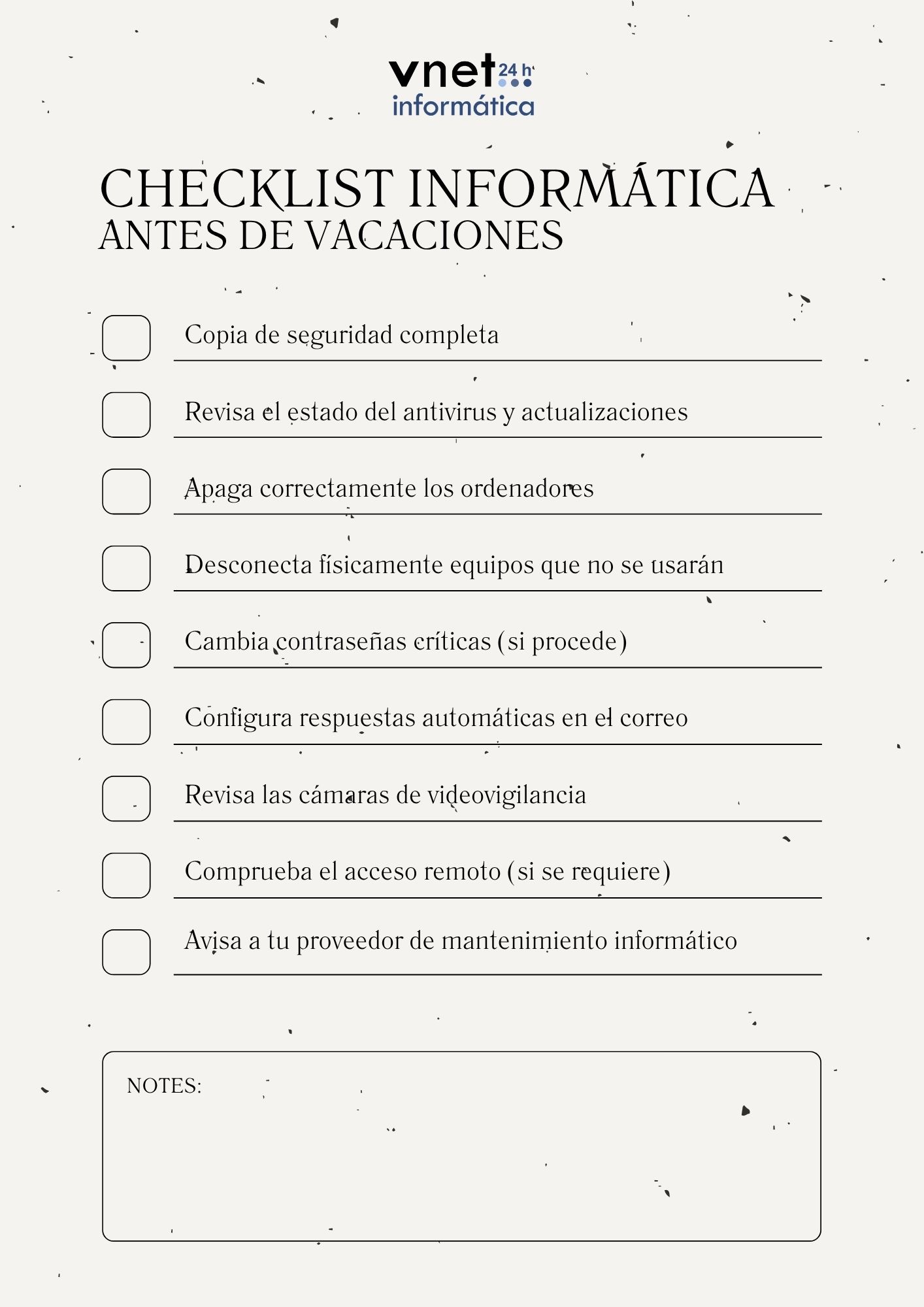 Checklist informático para comprobar antes de vacaciones