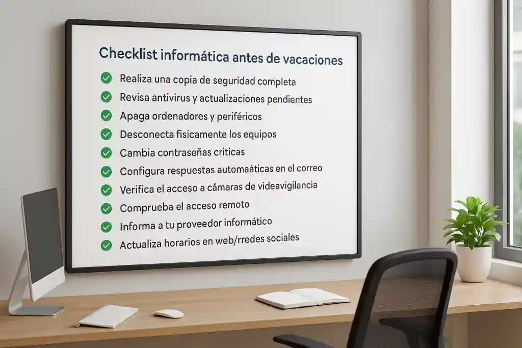 Checklist informática antes de vacaciones: 10 pasos para dejar tu empresa protegida